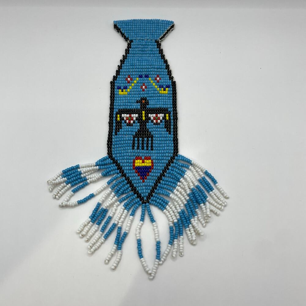 Vintage Native American Hand Beaded Necktie Thunderbird Seed Beads